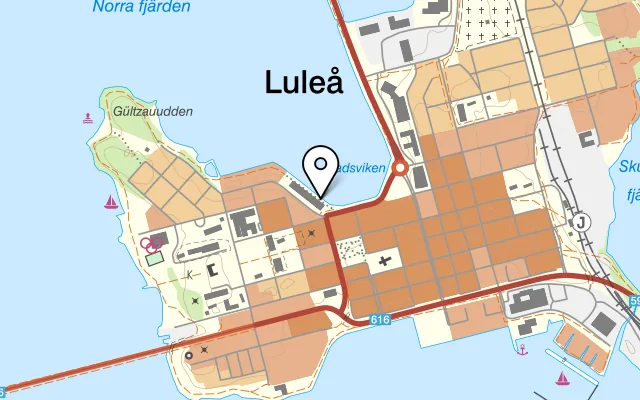 Karta som visar Bistro Norrland på Norra Strandgatan 3, 972 39 Luleå