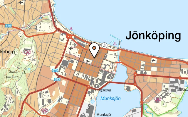 Karta som visar Blåhed Gastronomi på Trädgårdsgatan 9, 553 16 Jönköping