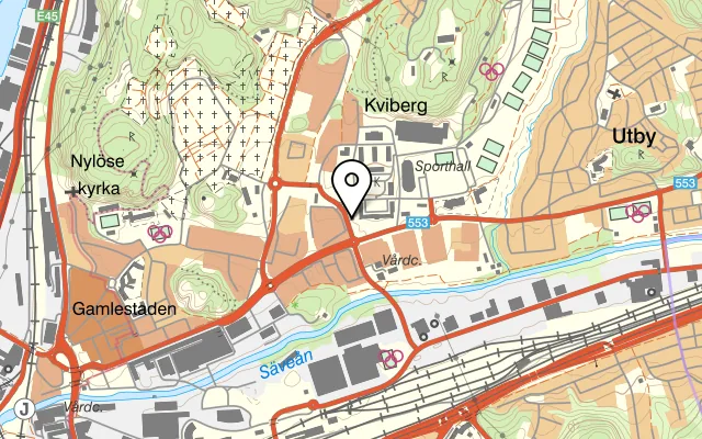 Karta som visar Restaurang Gula Villan på Regementsvägen 20, 415 28 Göteborg