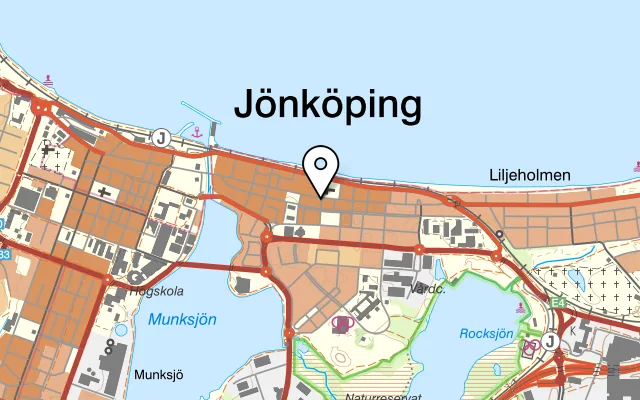 Karta som visar Pizzeria Prima på Östra Storgatan 48, 553 21 Jönköping