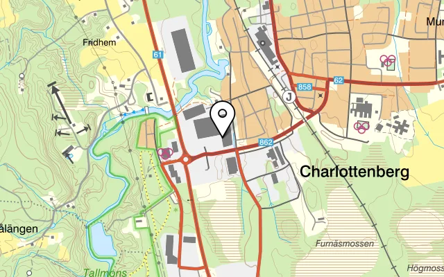Karta som visar Asian Town på Helga Görlins gata 1, 673 32 Charlottenberg
