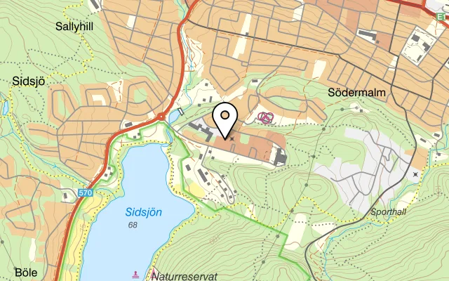 Karta som visar Restaurang Gårdshuset på Paviljongvägen 9A, 852 40 Sundsvall