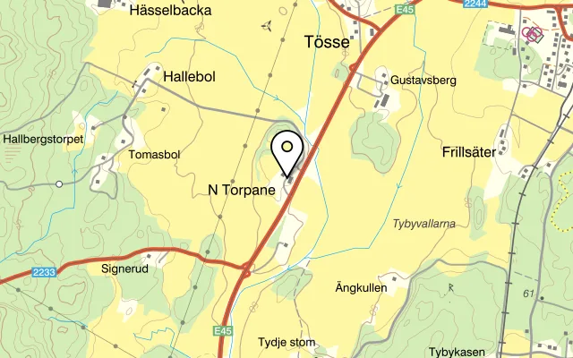 Karta som visar Tössestugan på Tydje Norra Torpane, 662 98 Tösse