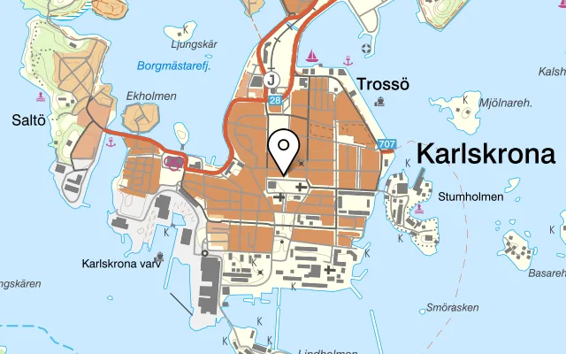 Karta som visar Nivå på Norra Kungsgatan 1, 371 33 Karlskrona