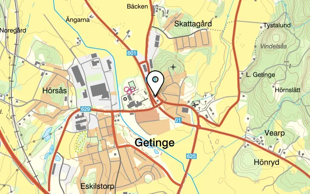 Karta som visar Getinge Restaurang & Pizzeria på Göteborgsvägen 727, 305 76 Getinge