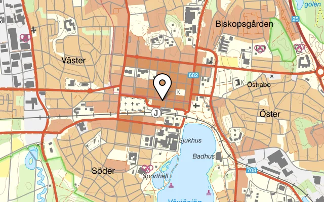 Karta som visar Kafe de Luxe på 17-19, Sandgärdsgatan, 352 30 Växjö