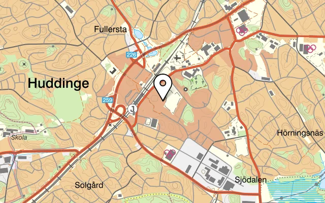 Karta som visar Castello Konditori på Sjödalstorget 9, 141 47 Huddinge