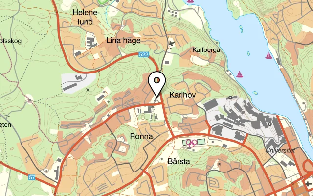 Karta som visar Roros Pizzeria Grill & Kebab på Robert Anbergs väg 2, 151 53 Södertälje