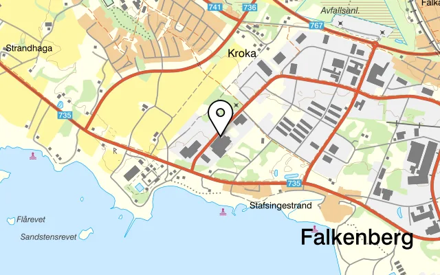 Karta som visar Matverket på Åkarevägen 36, 311 32 Falkenberg