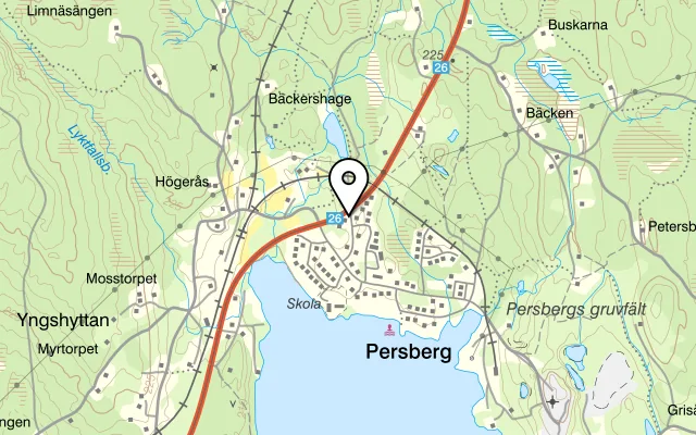 Karta som visar Oxbrogårdens gästgiveri på Prästgatan 2, 712 60 Grythyttan