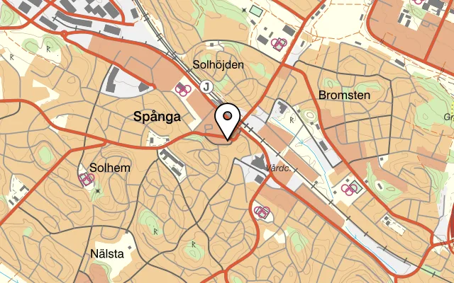Karta som visar Caledonian Inn på Spånga kyrkväg 413, 163 56 Spånga, Sweden