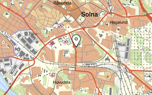 Karta som visar Grekiska Kolgrillsbaren på Huvudstagatan 3A, 171 44 Solna