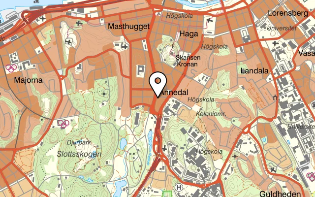 Karta som visar The Elephant på Linnégatan 68, 413 08 Göteborg