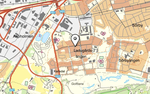 Karta som visar Pizzeria Ängen på Ladugatan 1, 702 26 Örebro