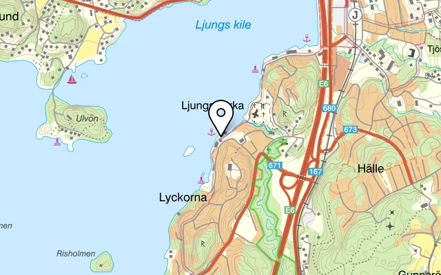 Karta som visar Lyckorna Brygga på Robert Macfies väg 20, 459 33 Ljungskile