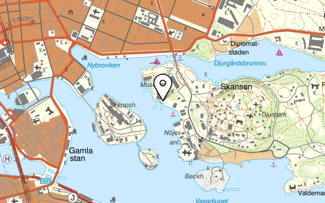 Karta som visar Vasarestaurangen på Galärvarvsvägen 14, 115 21 Stockholm
