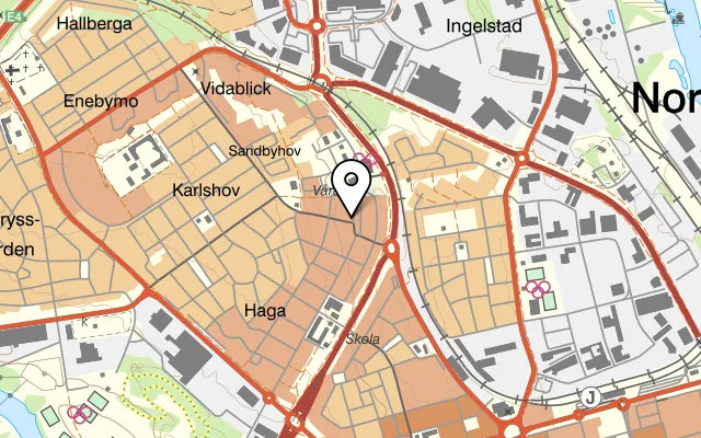 Karta som visar Pizzeria Vesuvio på Breda vägen 12, 602 14 Norrköping