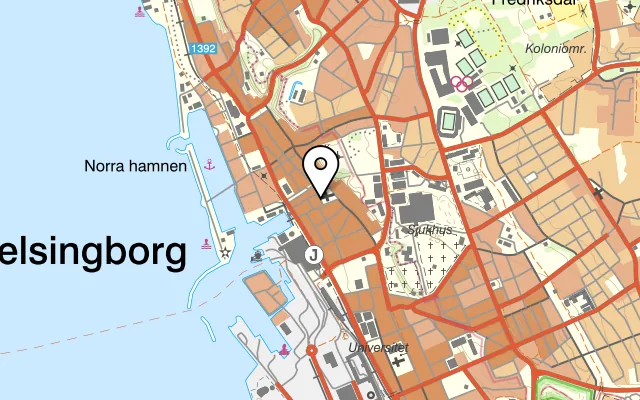 Karta som visar Olson's Skafferi på Mariagatan 6, 252 23 Helsingborg