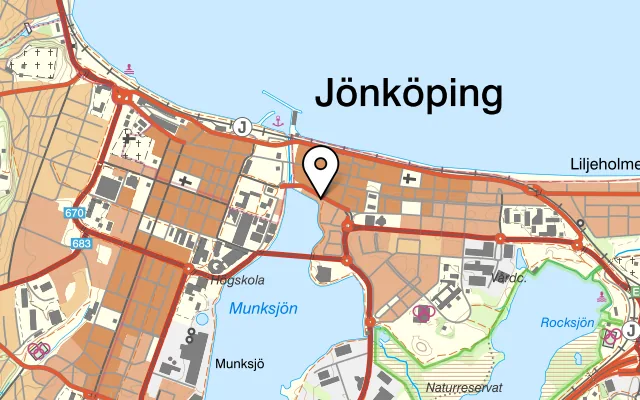 Karta som visar Vue på Södra Strandgatan 12, 553 20 Jönköping