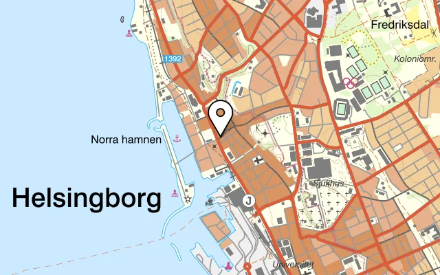 Karta som visar Restaurang Taj Mahal på Drottninggatan 24, 252 21 Helsingborg