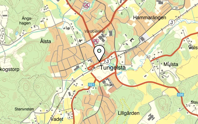 Karta som visar Vaskos Pub och Pizzeria på Allévägen 7, 137 56 Tungelsta