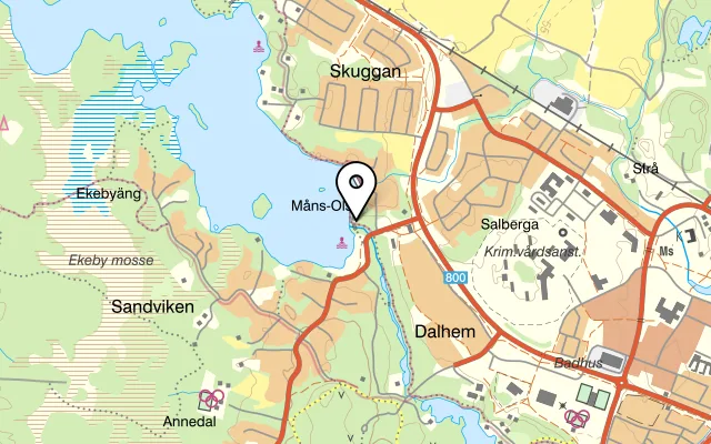 Karta som visar Måns Ols utvärdshus på Måns-olsvägen 100, 733 36 Sala