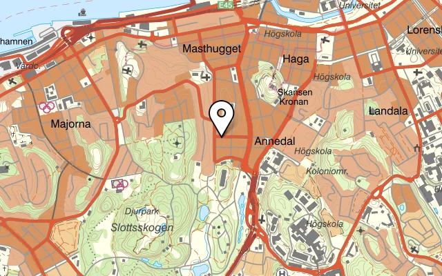 Karta som visar Manfred's Brasserie på Nordenskiöldsgatan 28, 413 09 Göteborg