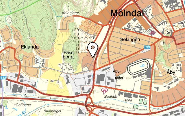 Karta som visar Sushi Pedaegogen Park på Bifrostgatan 38, 431 44 Mölndal