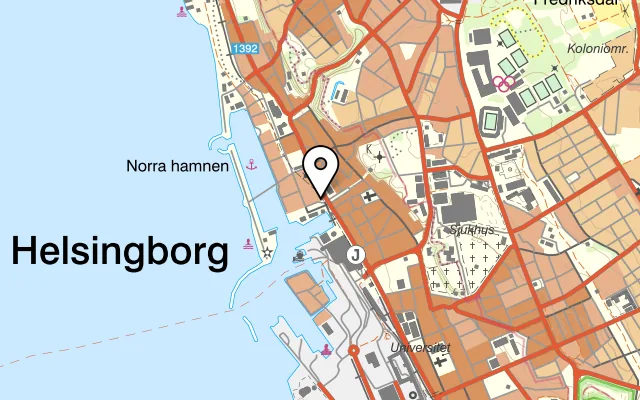 Karta som visar Kings Corner på Drottninggatan 1, 252 21 Helsingborg