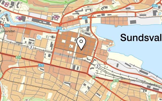 Karta som visar Restaurang Canton på Trädgårdsgatan 17, 852 31 Sundsvall