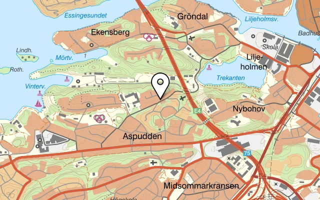 Karta som visar Nickys Thai på Blommensbergsvägen 142, 126 55 Hägersten