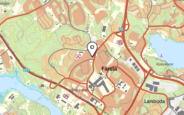 Karta som visar Pizzeria Domino på Forshagagatan 4, 123 33 Farsta