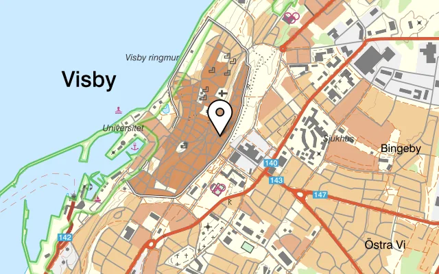 Karta som visar Shawarma bar på Hästgatan 23, 621 56 Visby
