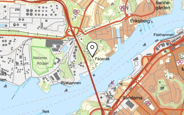 Karta som visar Färjenäs Café på Karl IX:s väg 1, 418 34 Göteborg