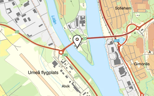 Karta som visar Restaurang Örnen på Skiljevägen 42, 904 22 Umeå