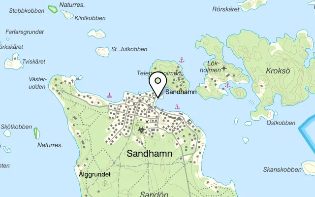 Karta som visar Sandhamns värdshus på Sandhamn 101, 130 39 Sandhamn