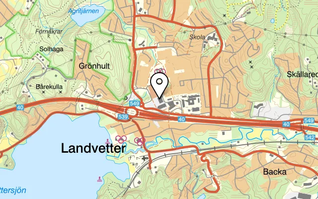 Karta som visar Pizzeria Romas på Brattåsvägen 7, 438 32 Landvetter