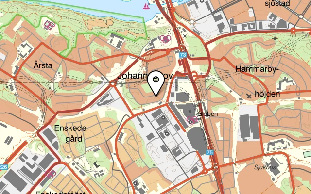 Karta som visar Food of India på Bildhuggarvägen 11, 121 44 Johanneshov