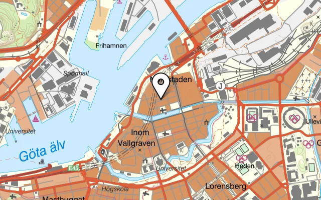 Karta som visar Café Kronhuset på Postgatan 6, 411 13 Göteborg