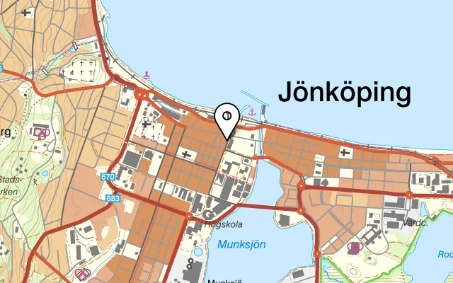 Karta som visar Småländska Kolonin på Kyrkogatan 6, 553 16 Jönköping