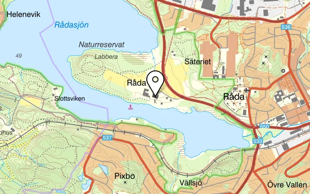 Karta som visar Råda Säteri & Gästgifveri på Säteriallén 5, 435 32 Mölnlycke