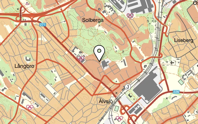 Karta som visar Teso Sushi på Kabelverksgatan 16, 125 48 Älvsjö