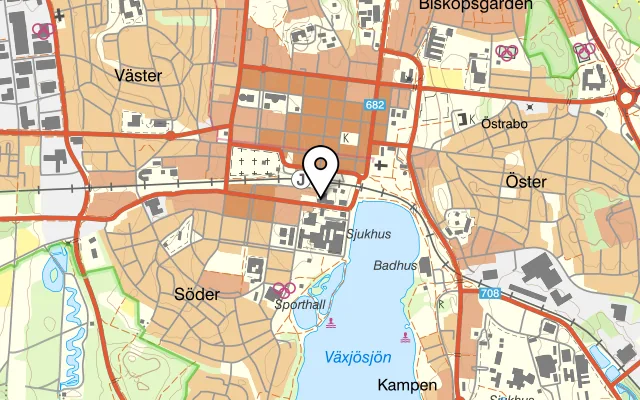 Karta som visar Izakaya Moshi på Södra Järnvägsgatan 2, 352 29 Växjö