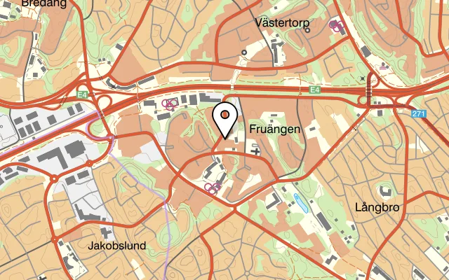 Karta som visar Cafékoppen på Fruängstorget 4, 129 52 Hägersten