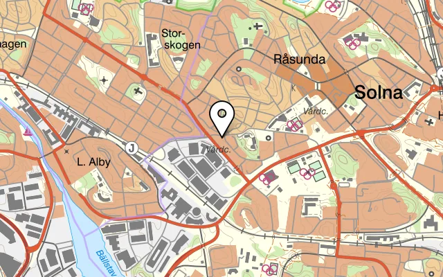 Karta som visar Klå Fann Thai på Ekensbergsvägen 97, 169 31 Solna