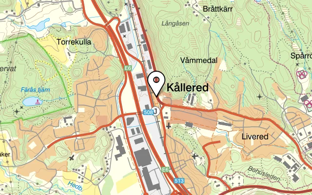 Karta som visar Kållered pizzeria på Gamla riksvägen 38, 428 32 Kållered