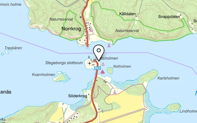 Karta som visar Stegeborgs hamnkrog på Stegeborgs Egendom, 614 97 Söderköping