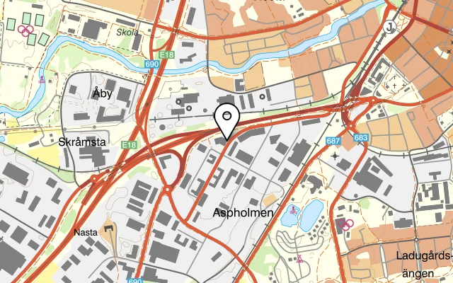 Karta som visar Aspholmens skafferi på Radiatorvägen 2, 702 27 Örebro