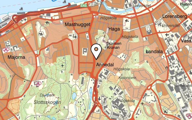 Karta som visar Mykonos Grekisk Taverna på Linnégatan 58, 413 08 Göteborg